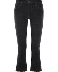Current/Elliott The Kick Cropped Mid Rise Corduroy Flared Jeans Black