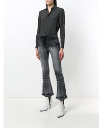 Unravel Project Washed Lace Front Cropped Bootcut Jeans