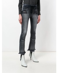Unravel Project Washed Lace Front Cropped Bootcut Jeans