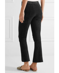 The Row Athby Stretch Suede Bootcut Pants Black