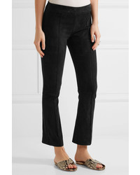 The Row Athby Stretch Suede Bootcut Pants Black