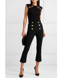 Balmain Cropped Button Embellished Textured Knit Bootcut Pants