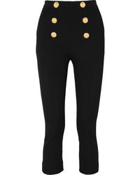 Balmain Cropped Button Embellished Textured Knit Bootcut Pants