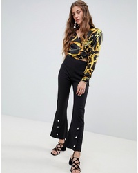 Love & Other Things Cropped Trousers With Pearl Detailing