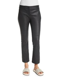 Brunello Cucinelli Flare Leg Cropped Leather Pants Volcano