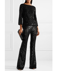 Michael Kors Michl Kors Collection Sequined Stretch Tulle Flared Pants Black