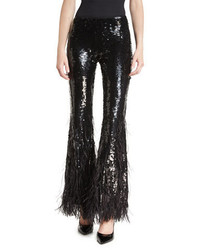 Michael Kors Michl Kors Sequined Flare Leg Pants With Feathers Black