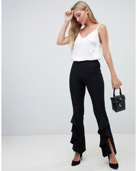 Forever New Tailored Trouser With Ruffle Flare Hem In Black