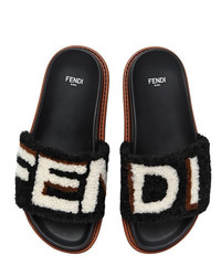 Fendi 20mm Logo Shearling Slide Sandals