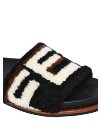 Fendi 20mm Logo Shearling Slide Sandals