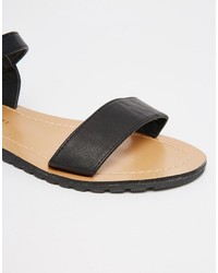 Daisy Street Black Flat Sandals
