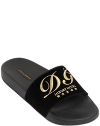 Dolce & Gabbana 20mm Logo Embroidery Velvet Slides