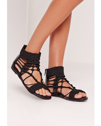 Missguided Origami Rope Flat Sandals Black