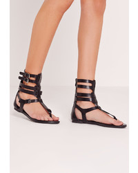 Missguided Strappy Ankle Flat Gladiator Sandals Black