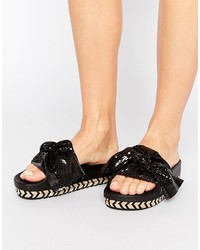 Sixty Seven Sixtyseven Black Bow Slide Flat Sandals
