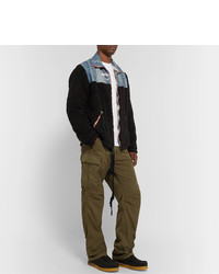 Greg Lauren Panelled Distressed Denim And Fleece Jacket