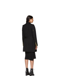 Ann Demeulemeester Black And Khaki Tie Up Wool Coat