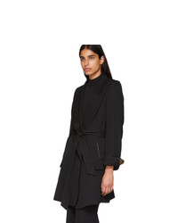 Ann Demeulemeester Black And Khaki Tie Up Wool Coat