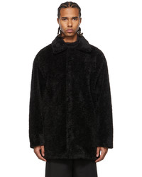 AMOMENTO Black Sherpa Fleece Oversized Half Coat