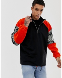 ASOS DESIGN Oversized Sweatshirt In Fleece With Half Zip And Aztec Panels
