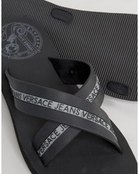 Versace Jeans Logo Crossover Flip Flop In Black