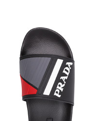 Prada Logo Embossed Flat Slides