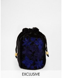 Reclaimed Vintage Blue Floral Cinch Pouch Bag