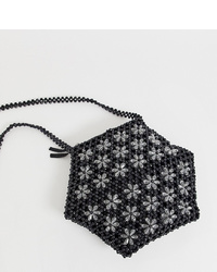Black Floral Beaded Crossbody Bag
