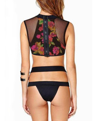 Back Zipper Florals Top With Bikini Pant