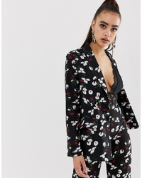 Missguided Button Front Blazer Co Ord In Black Floral