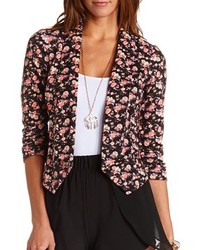 Charlotte Russe Floral Print Open Cropped Blazer