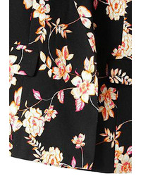 Romwe Floral Print Lapel Slim Black Blazer