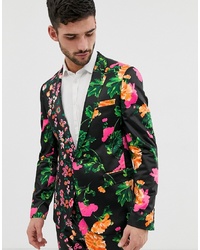ASOS DESIGN Skinny Suit Jacket In Cut And Sew Black Floral