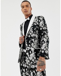 ASOS Edition Slim Tuxedo Suit Jacket In Monochrome Floral Jacquard