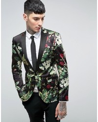 Asos Super Skinny Blazer With Floral Design