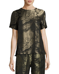 Etro Floral Lam Jacquard Short Sleeve Top Black