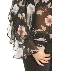 Soprano Floral Print Sheer Top