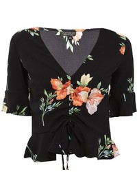 Topshop Floral Ruched Blouse