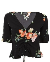 Topshop Floral Ruched Blouse