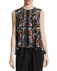 Peter Pilotto Floral Sleeveless High Low Blouse Black