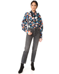 MSGM Poplin Floral Blouse With Tie