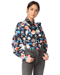 MSGM Poplin Floral Blouse With Tie