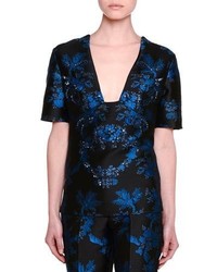 Stella McCartney Short Sleeve Floral Embellished Blouse Black