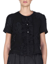 Fendi Short Sleeve Floral Gauffre Top Black