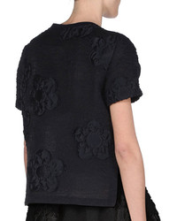 Fendi Short Sleeve Floral Gauffre Top Black
