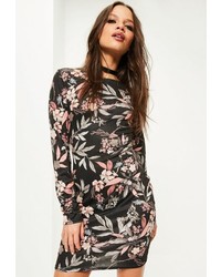Missguided Black Jersey Floral Bodycon Dress
