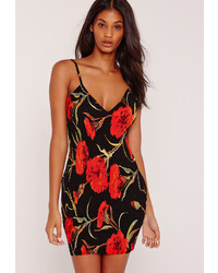 Missguided Pleated Strappy Bodycon Dress Black Floral