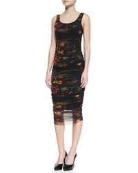 Jean Paul Gaultier Sleeveless Floral Printed Fitted Dress Blackmulticolor