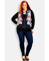 City Chic Floral Print Bomber Jacket