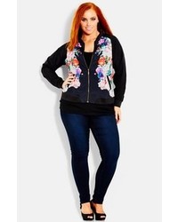 City Chic Floral Print Bomber Jacket